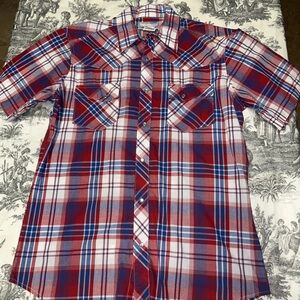 Wrangler Men's Short-Sleeve Plaid Button-Up Shirt - Red, Blue, White